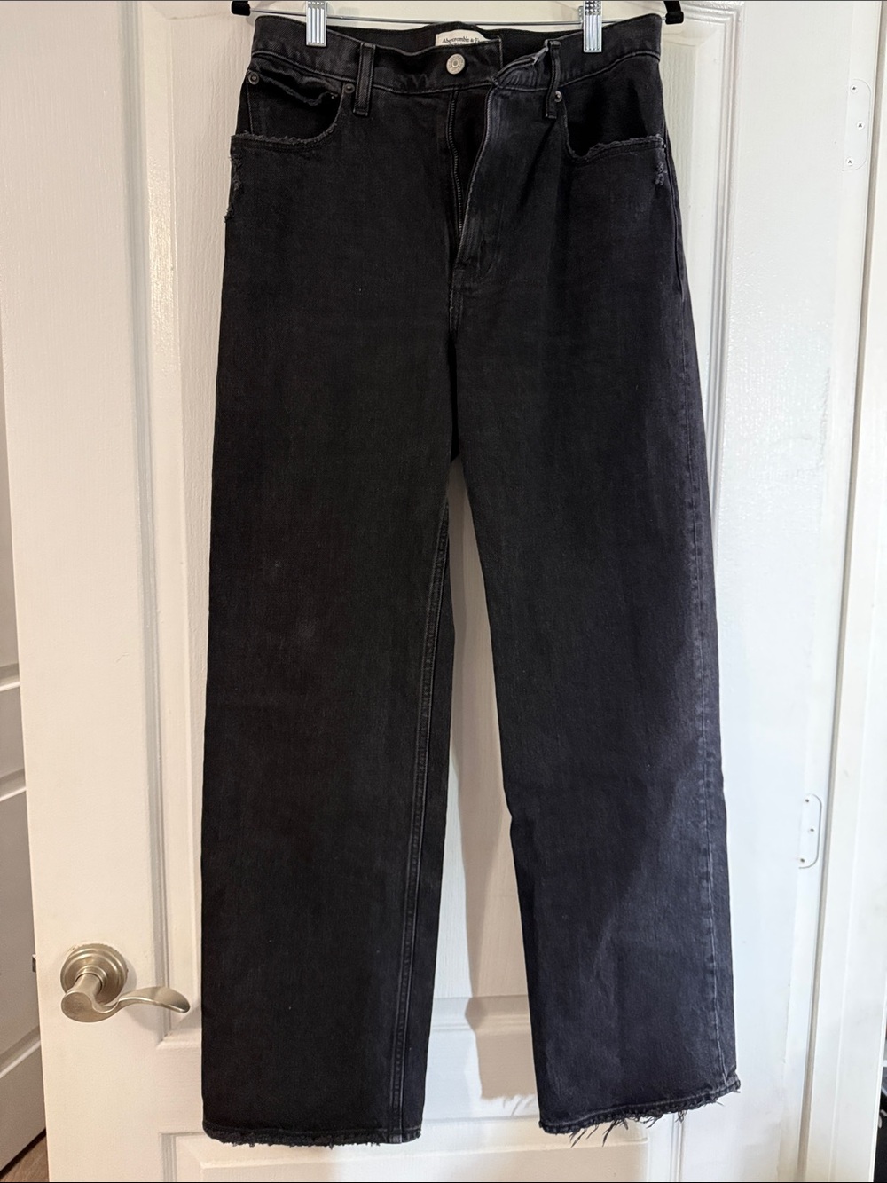 Abercrombie & Fitch Women's Washed Black Straight Jeans